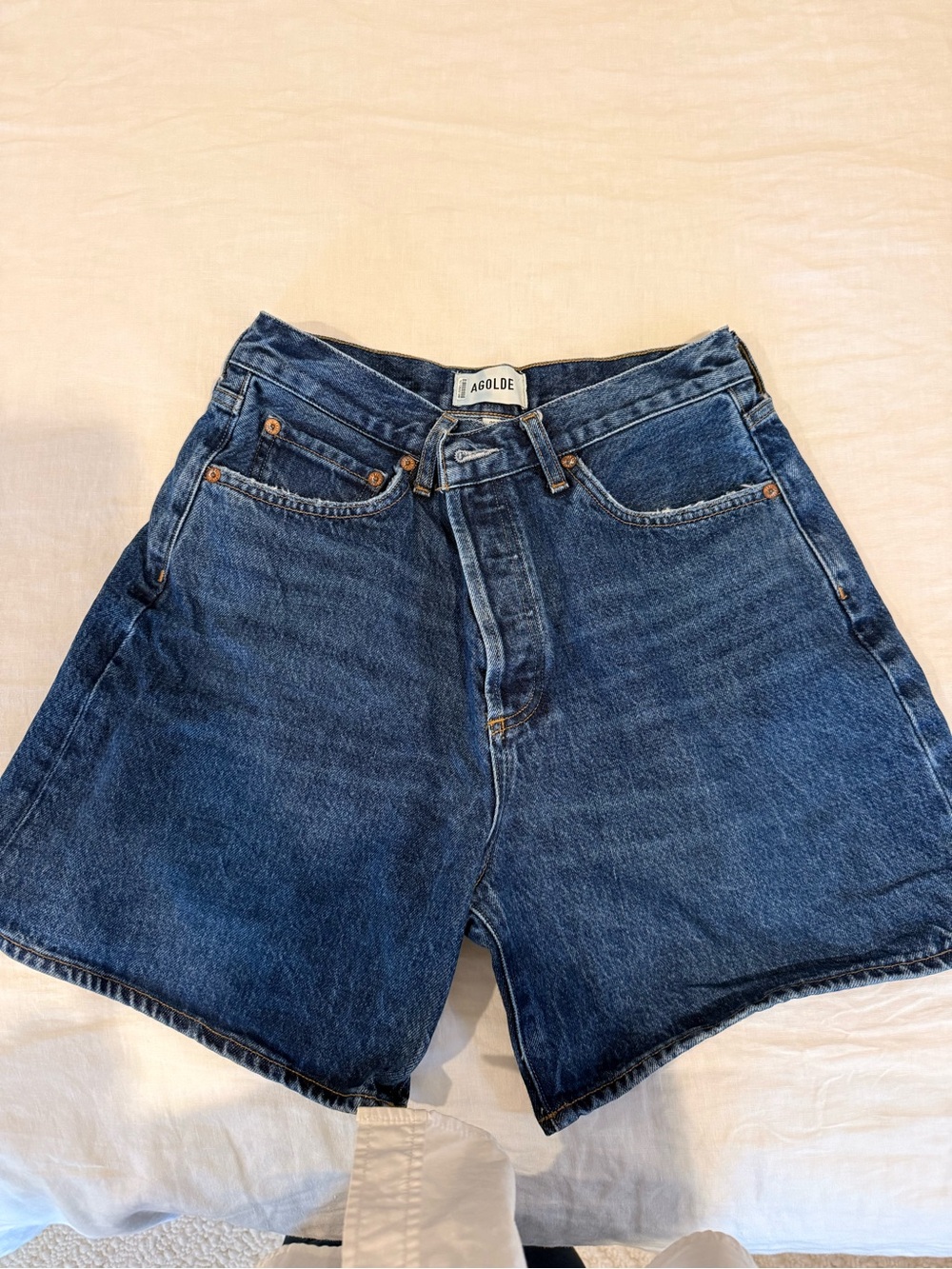 Agolde Dark Blue High-Rise Denim Shorts